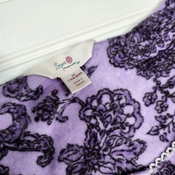 Secret Treasures | Purple Paisley Fleece Lace Trim Midi Sleep-shirt/Gown| 2X 🍆 - Picture 7 of 13